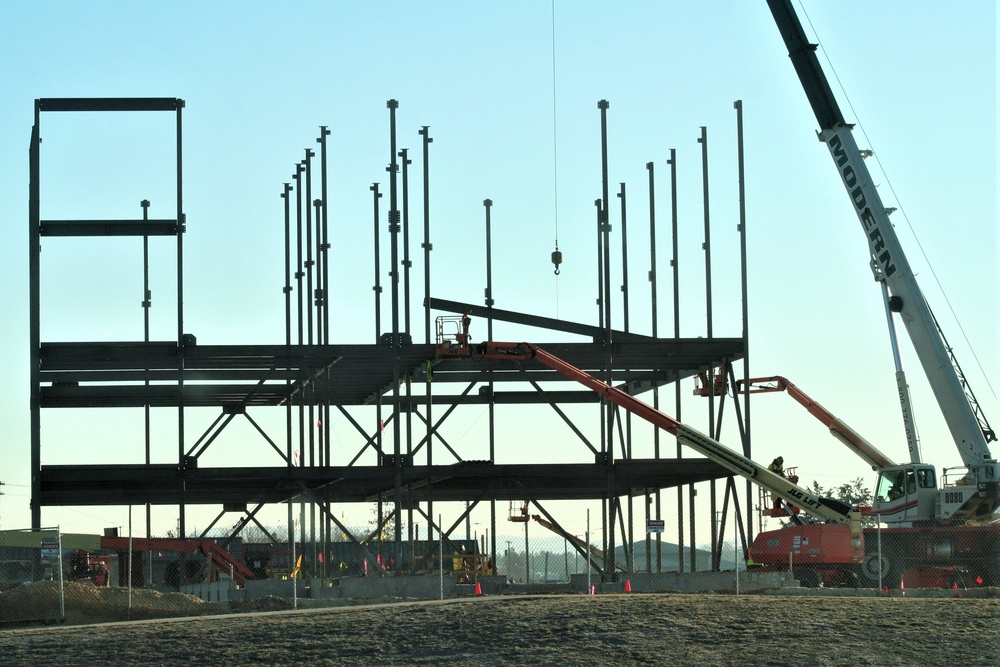 Steel framing underway on $28 million-plus transient training barracks project at Fort McCoy