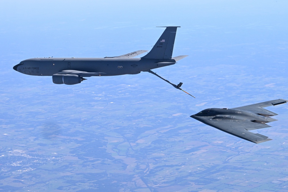 B-2 Spirit gets refueled during training operations