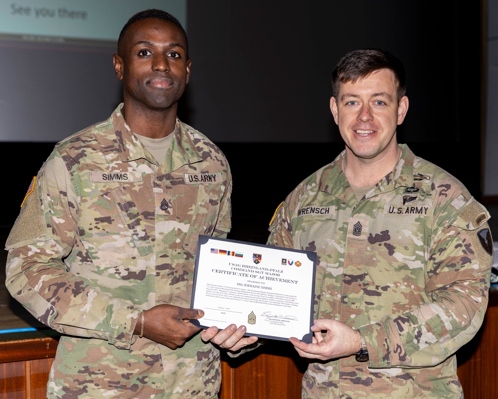 CSM Wrensch honors Best Barracks Manager of the Quarter