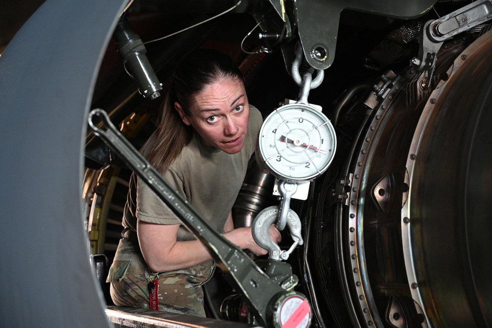 Selfridge Air National Guard Base Airmen Change Engine of KC-135T Stratotanker Aircraft