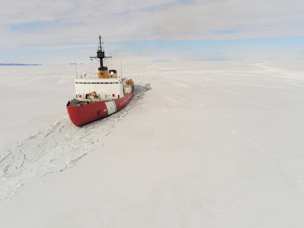 Coast Guard Cutter Polar Star (WAGB 10) breaks channel to McMurdo Station, Antarctica
