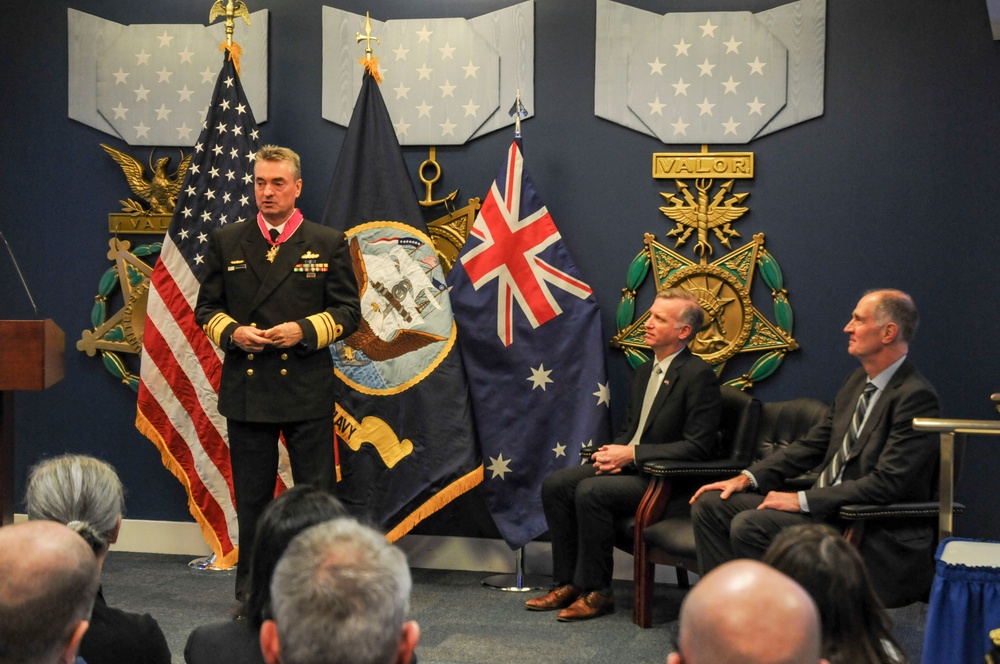 Under Secretary of the Navy Erik Raven Presents Royal Australian Navy Vice Adm. Jonathan Mead with the Legion of Merit