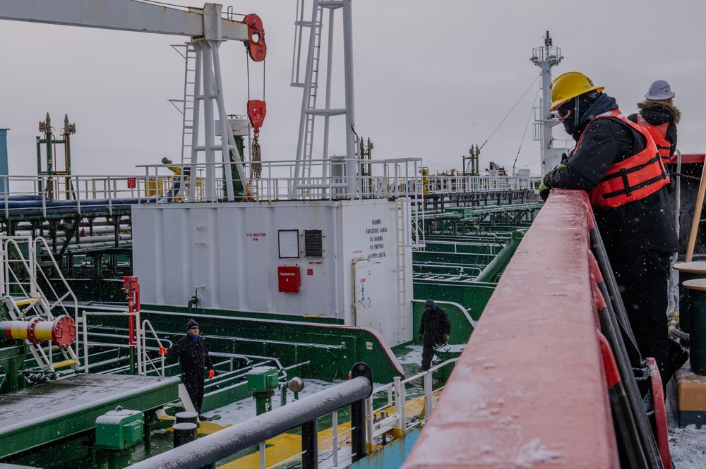 Coast Guard Cutter Polar Star (WAGB 10) escorts supply ships to McMurdo Station, Antarctica