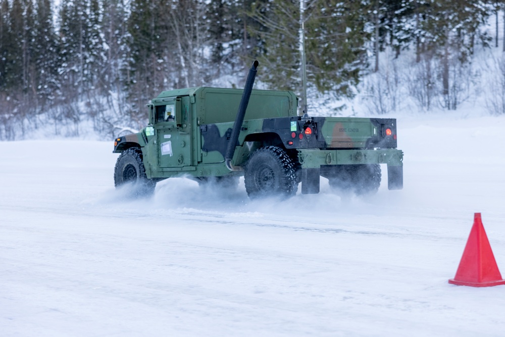 U.S. Marines with 2nd Marine Aircraft Wing complete slippery-road training in Norway