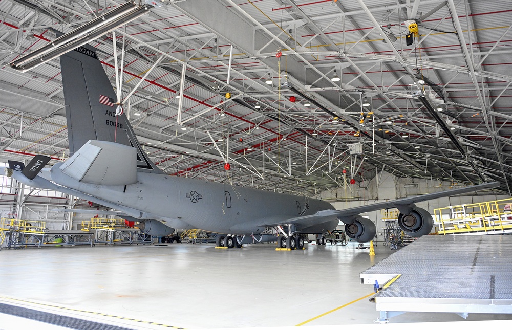 KC-135T Stratotanker Aircraft Inside Maintenance Hangar at Selfridge Air National Guard Base