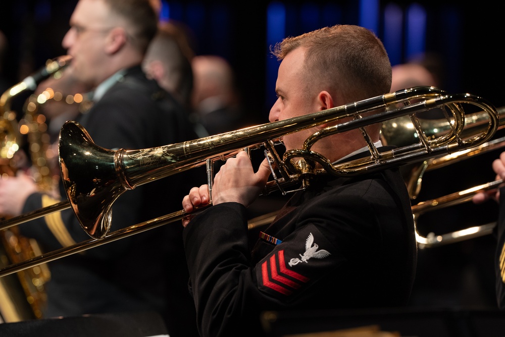 United States Navy Band performs for students in Burleson, Texas at Centennial High School