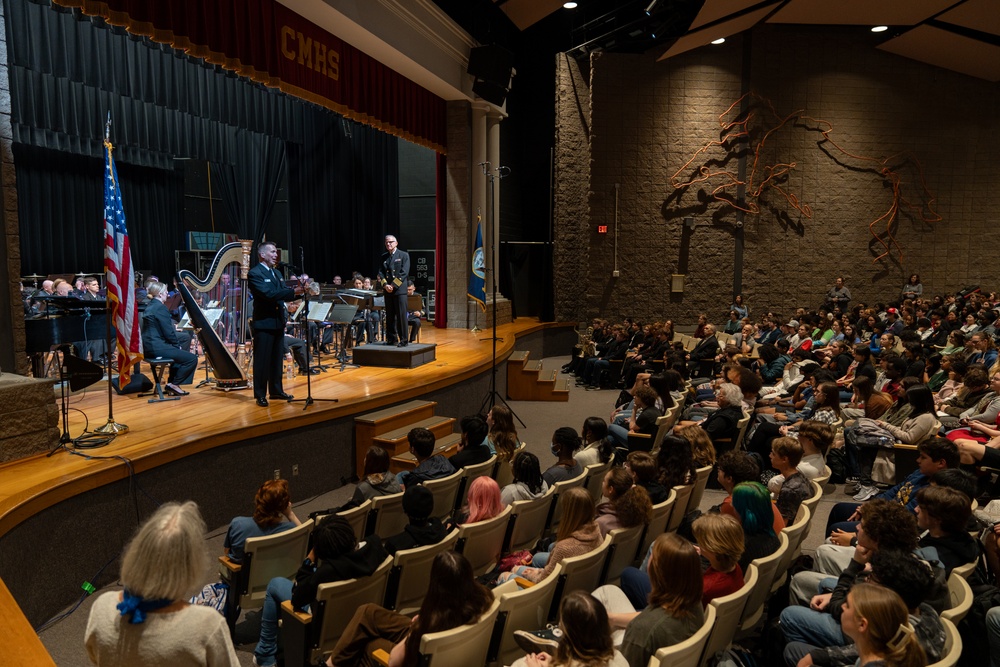 United States Navy Band performs for students at Caddo Parish Magnet High School in Shreveport, Louisiana
