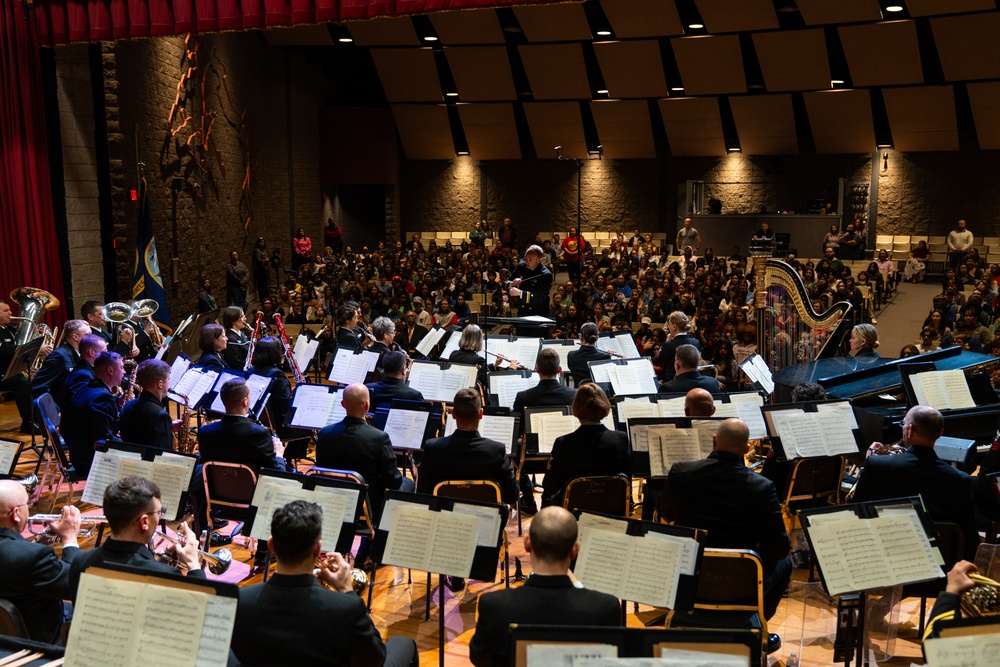 United States Navy Band performs for students at Caddo Parish Magnet High School in Shreveport, Louisiana