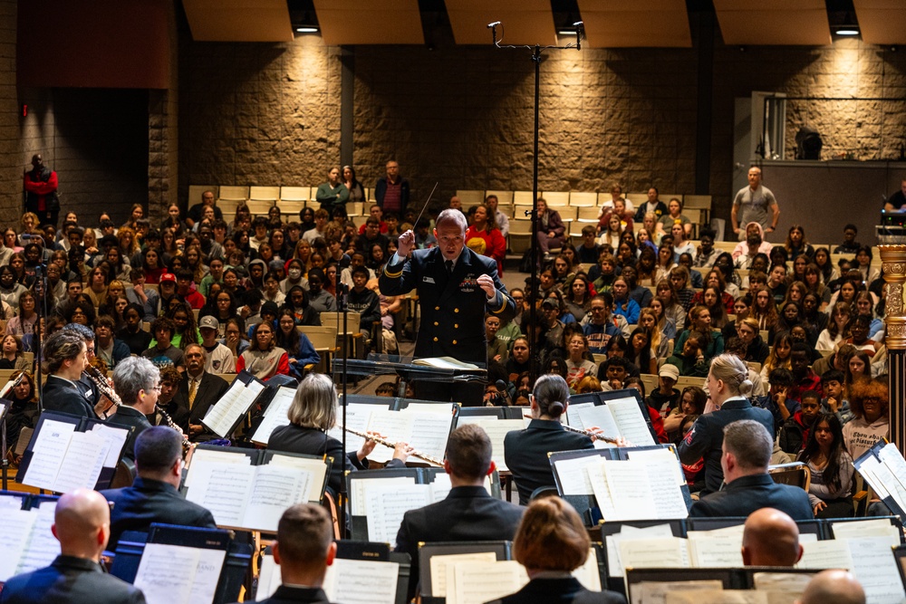 United States Navy Band performs for students at Caddo Parish Magnet High School in Shreveport, Louisiana