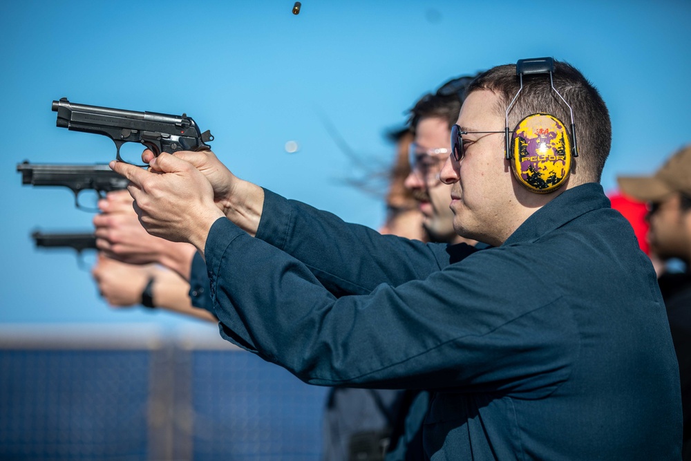 USS Gunston Hall Conducts Small-Arms Gun Shoot