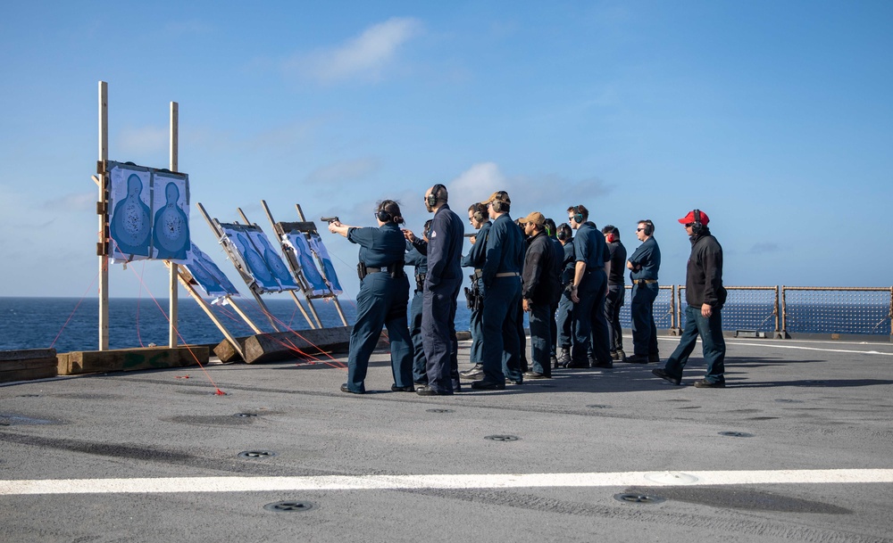 USS Gunston Hall Conducts Small-Arms Gun Shoot