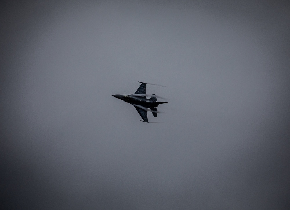 An F-16 Fighting Falcon Flies over the 187th Fighter Wing