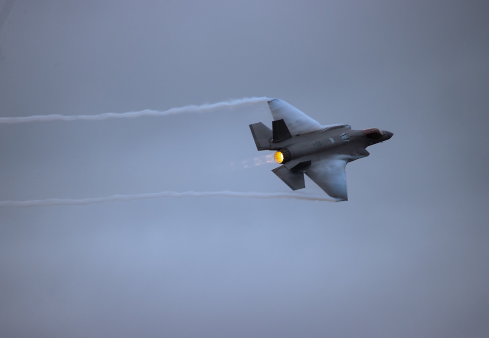 The U.S. Air Force F-35 Demo Team flies at the 187th Fighter Wing Family Day