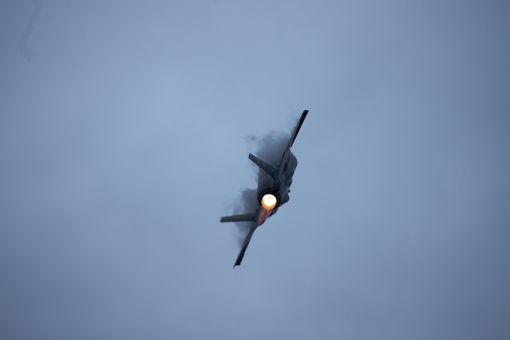 The U.S. Air Force F-35 Demo Team flies at the 187th Fighter Wing Family Day