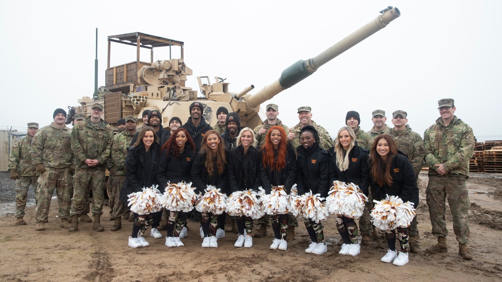 Washington Commanders Cheerleaders Kickoff SB LVIII with Fort Bliss and Polish Soldiers