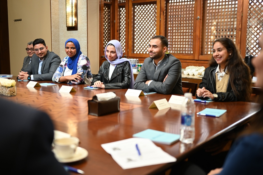 USAID scholarship recipients meet with a USAID delegation at AUC February 5, 2024, to share their thoughts about their studies.