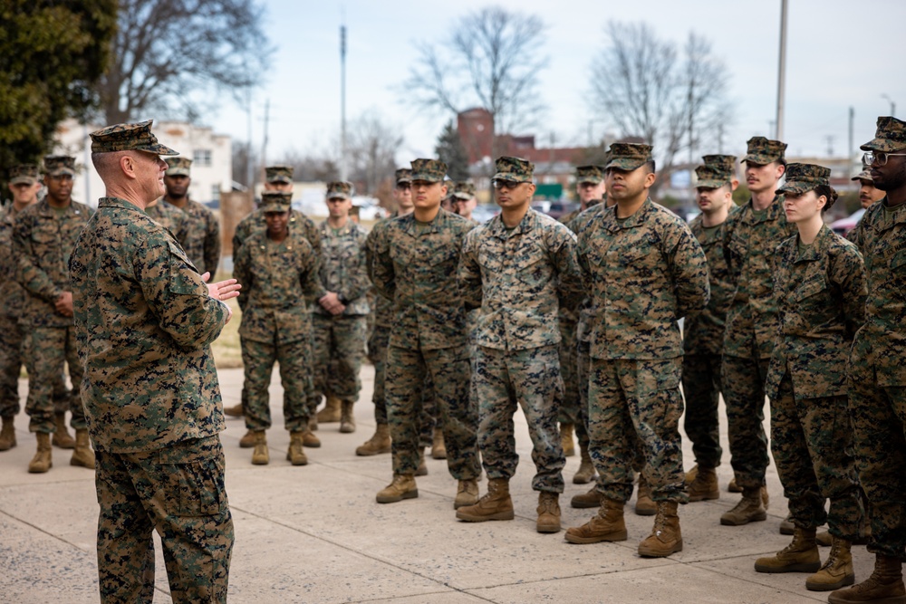 Lance Cpl. Marina Camponescki receives the Marine Corps Installations Command Marine of the Year award