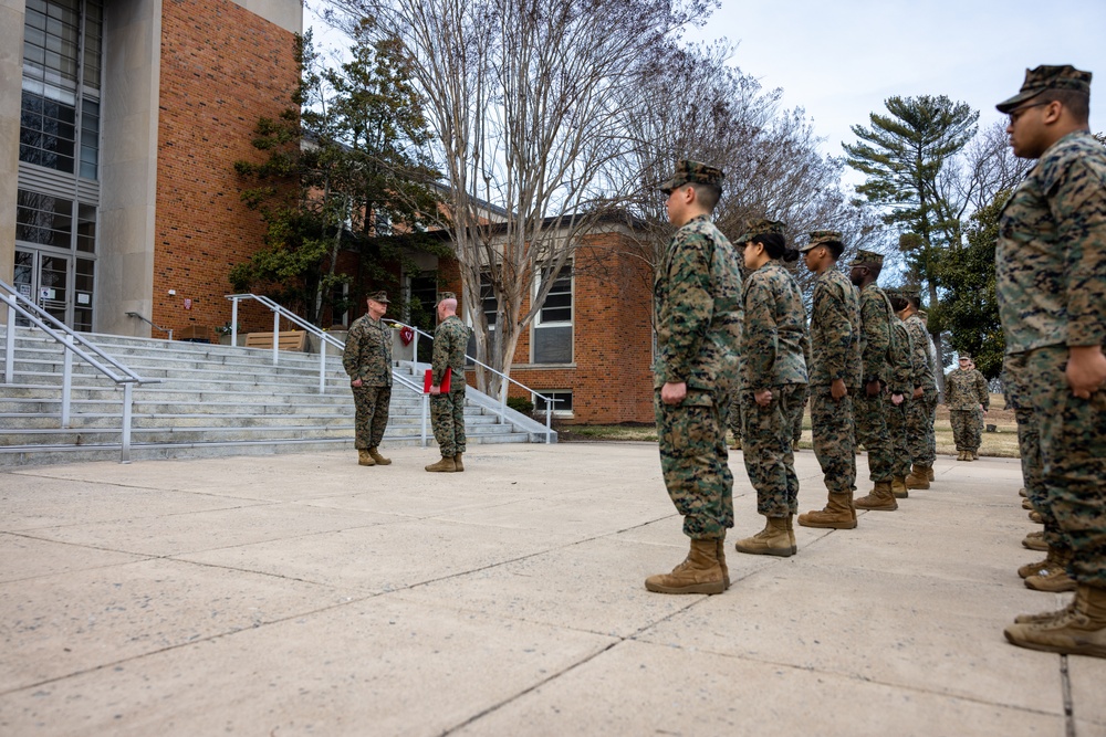 Lance Cpl. Marina Camponescki receives the Marine Corps Installations Command Marine of the Year award