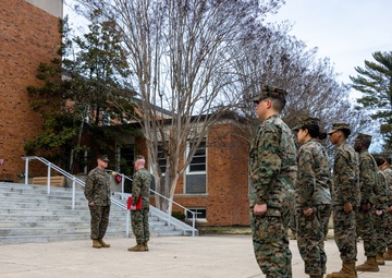 Lance Cpl. Marina Camponescki receives the Marine Corps Installations Command Marine of the Year award