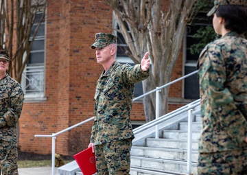 Lance Cpl. Marina Camponescki receives the Marine Corps Installations Command Marine of the Year award