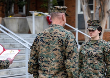 Lance Cpl. Marina Camponescki receives the Marine Corps Installations Command Marine of the Year award