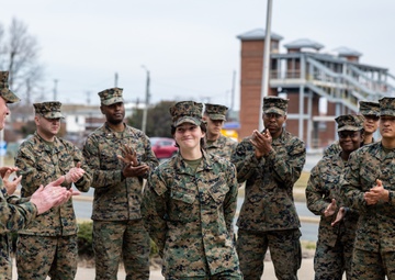 Lance Cpl. Marina Camponescki receives the Marine Corps Installations Command Marine of the Year award
