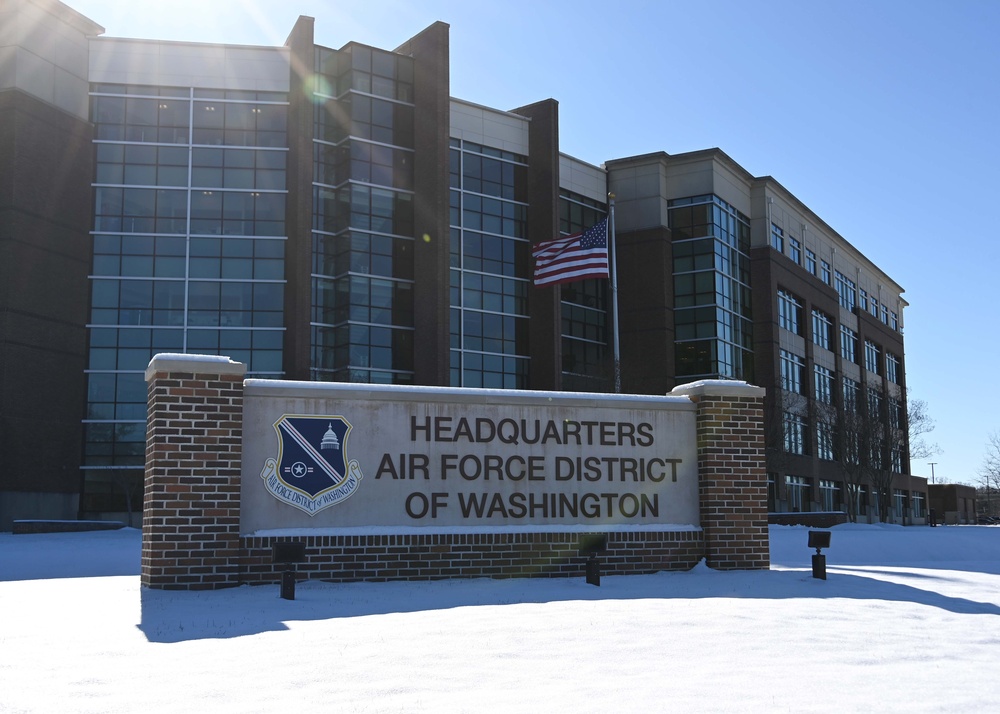 Snow falls at Joint Base Andrews