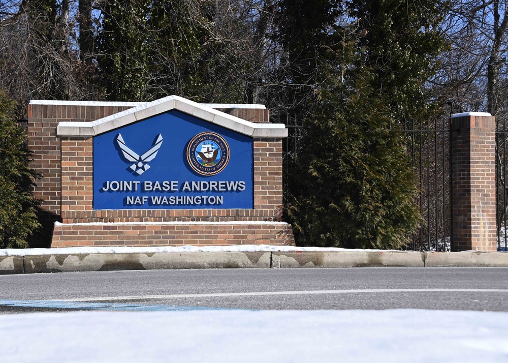 Snow falls at Joint Base Andrews