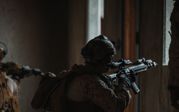 Marines with V2/6 conduct urban assaults and defensive operations at Range 220 during AFX for SLTE 2-24