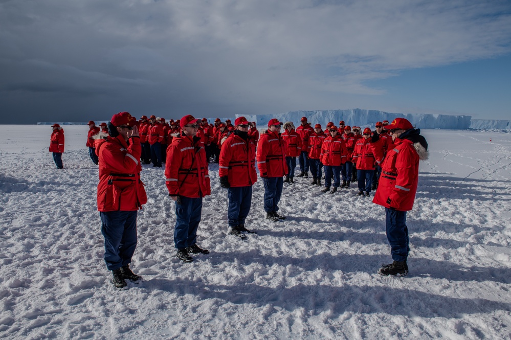 Coast Guard Cutter Polar Star (WAGB 10) crew receives Antarctic Service Medal on Ross Ice Shelf