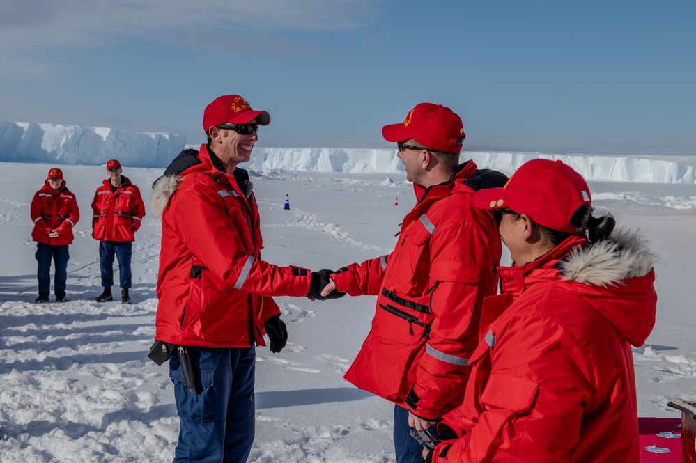 Coast Guard Cutter Polar Star (WAGB 10) crew receives Antarctic Service Medal on Ross Ice Shelf