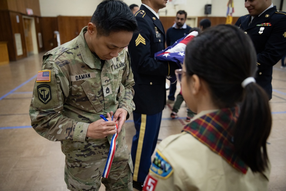 New Jersey National Guard Recruiters Teach Cub Scouts How to Fold American Flag