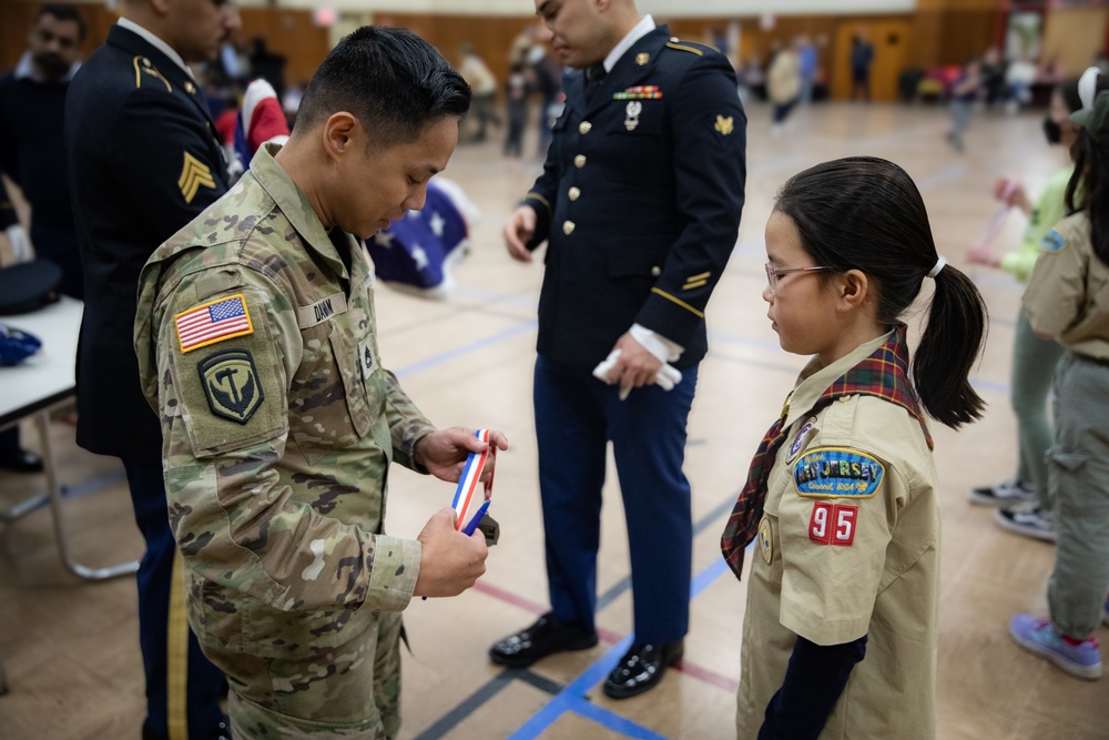 New Jersey National Guard Recruiters Teach Cub Scouts How to Fold American Flag