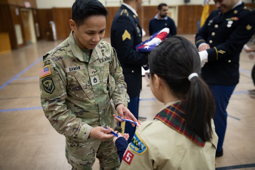 New Jersey National Guard Recruiters Teach Cub Scouts How to Fold American Flag