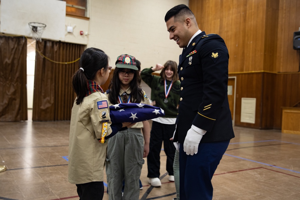 New Jersey National Guard Recruiters Teach Cub Scouts How to Fold American Flag