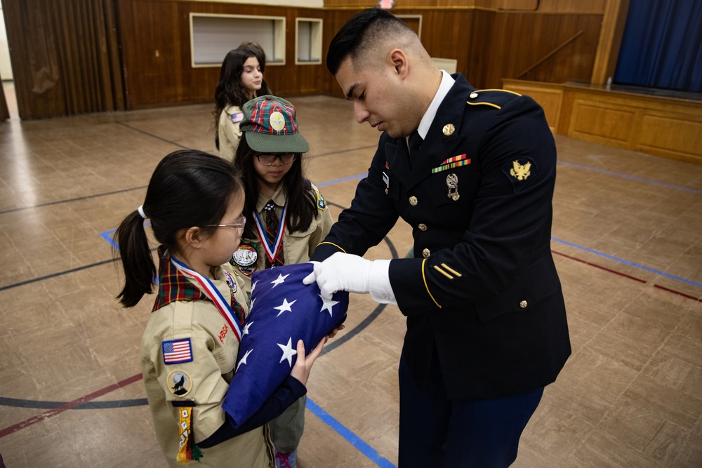 New Jersey National Guard Recruiters Teach Cub Scouts How to Fold American Flag