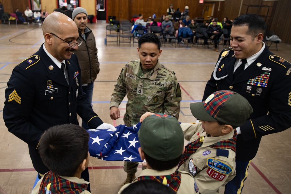 New Jersey National Guard Recruiters Teach Cub Scouts How to Fold American Flag