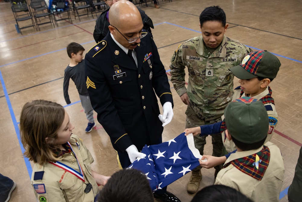 New Jersey National Guard Recruiters Teach Cub Scouts How to Fold American Flag