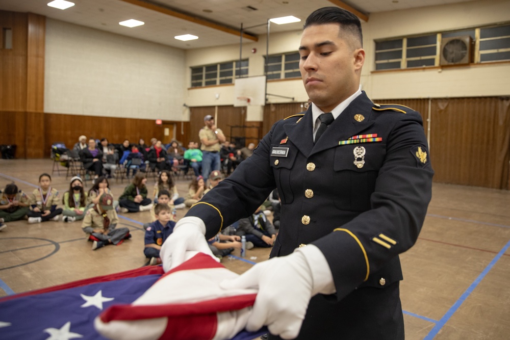 New Jersey National Guard Recruiters Teach Cub Scouts How to Fold American Flag