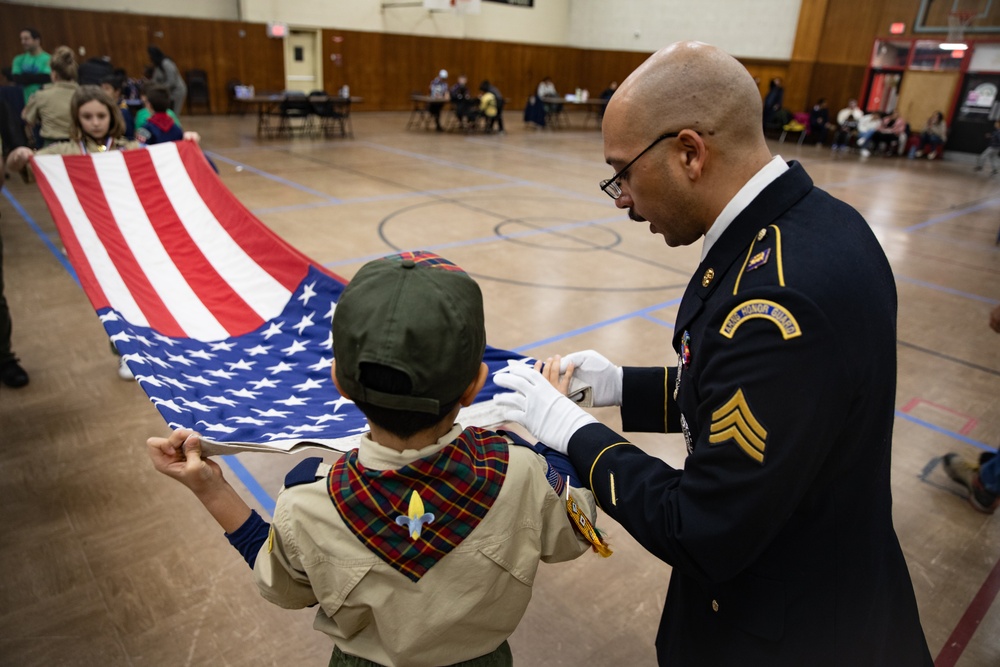 New Jersey National Guard Recruiters Teach Cub Scouts How to Fold American Flag