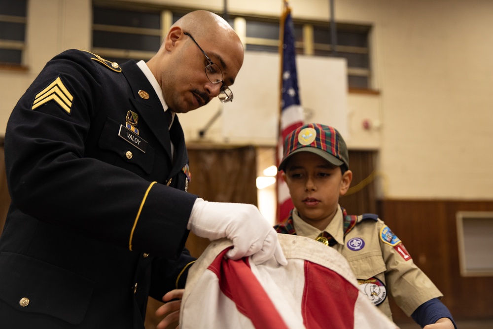 New Jersey National Guard Recruiters Teach Cub Scouts How to Fold American Flag