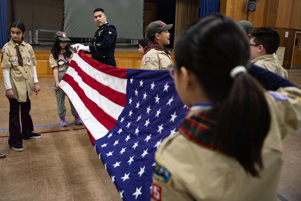 New Jersey National Guard Recruiters Teach Cub Scouts How to Fold American Flag