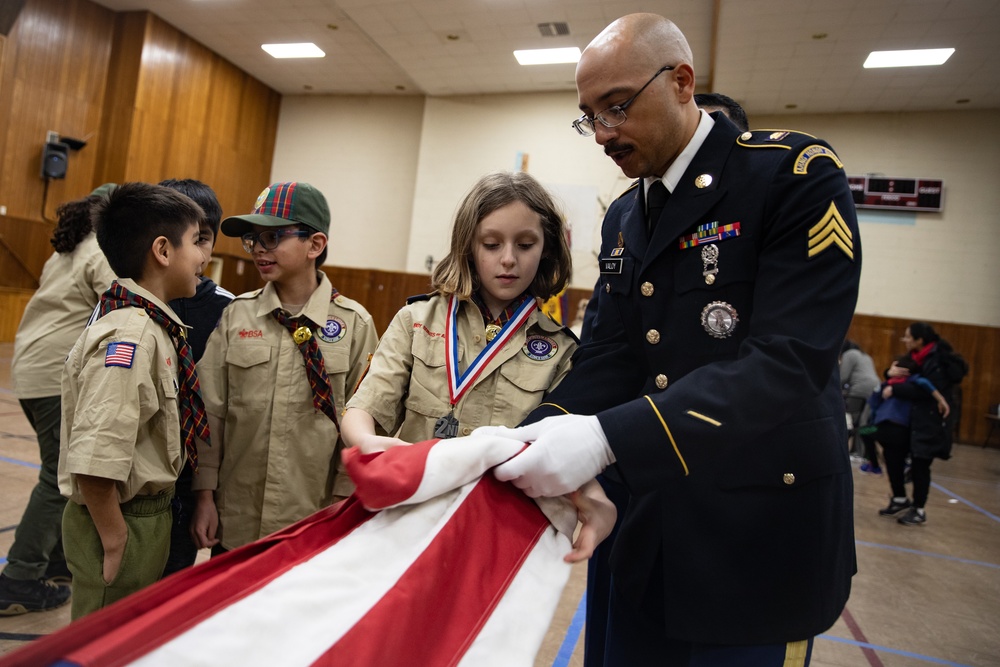 New Jersey National Guard Recruiters Teach Cub Scouts How to Fold American Flag