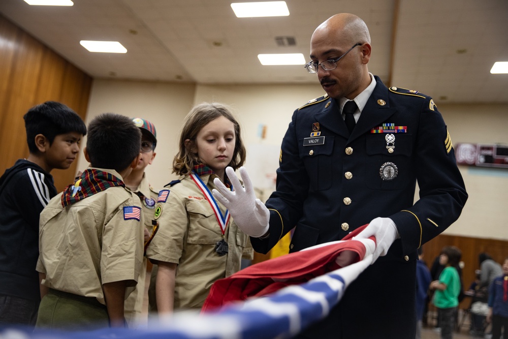 New Jersey National Guard Recruiters Teach Cub Scouts How to Fold American Flag