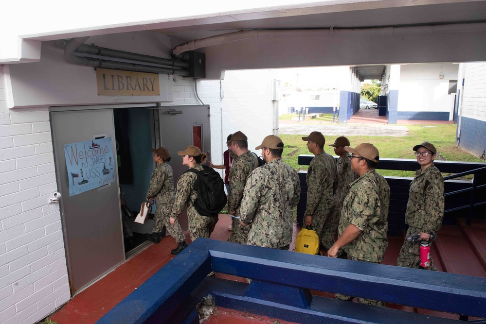 TR Sailors Visit with JMGES Students in Guam