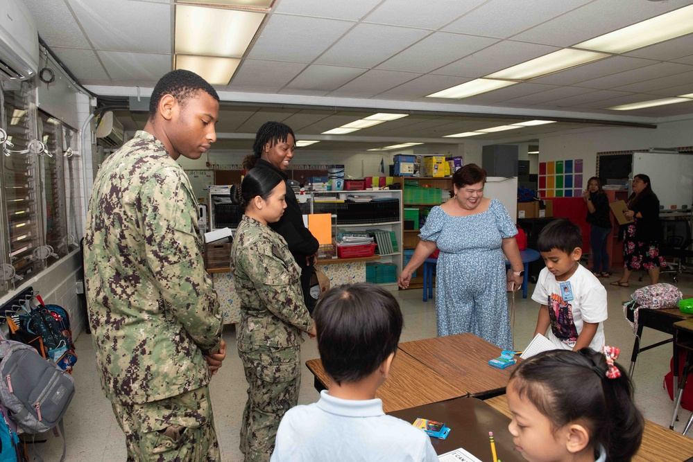 TR Sailors Visit with JMGES Students in Guam