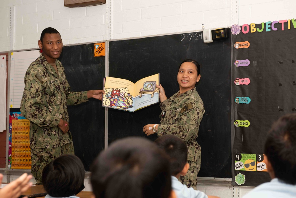 TR Sailors Visit with JMGES Students in Guam