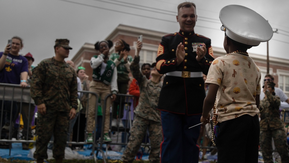 2d Marine Division Band Performs in the Krewe of Bacchus Parade 2024