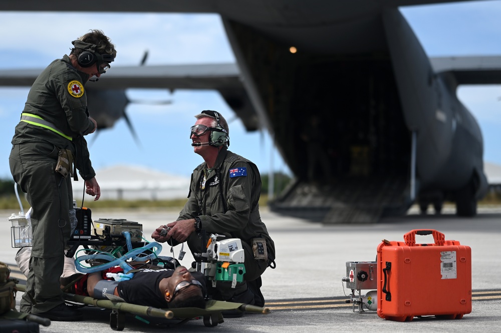 U.S., Australian and Japanese medical personnel conduct a Casualty Evacuation exercise during Cope North 24