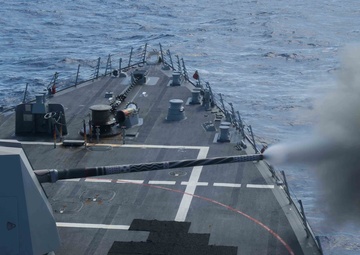 Daniel Inouye Mark 45 5-inch Gun Fires